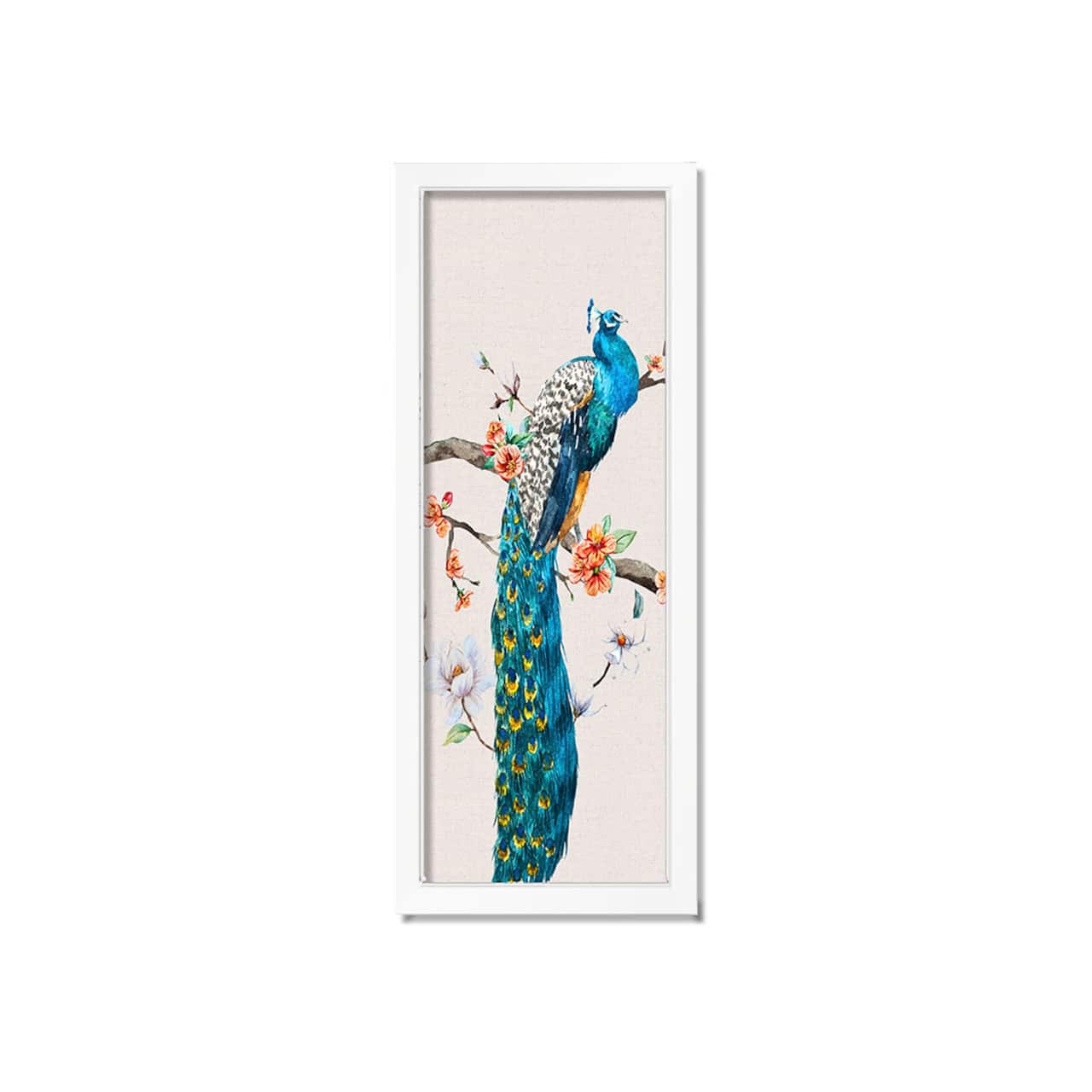 Floral Peacock 12" x 36" White Framed Print Under Plexiglass